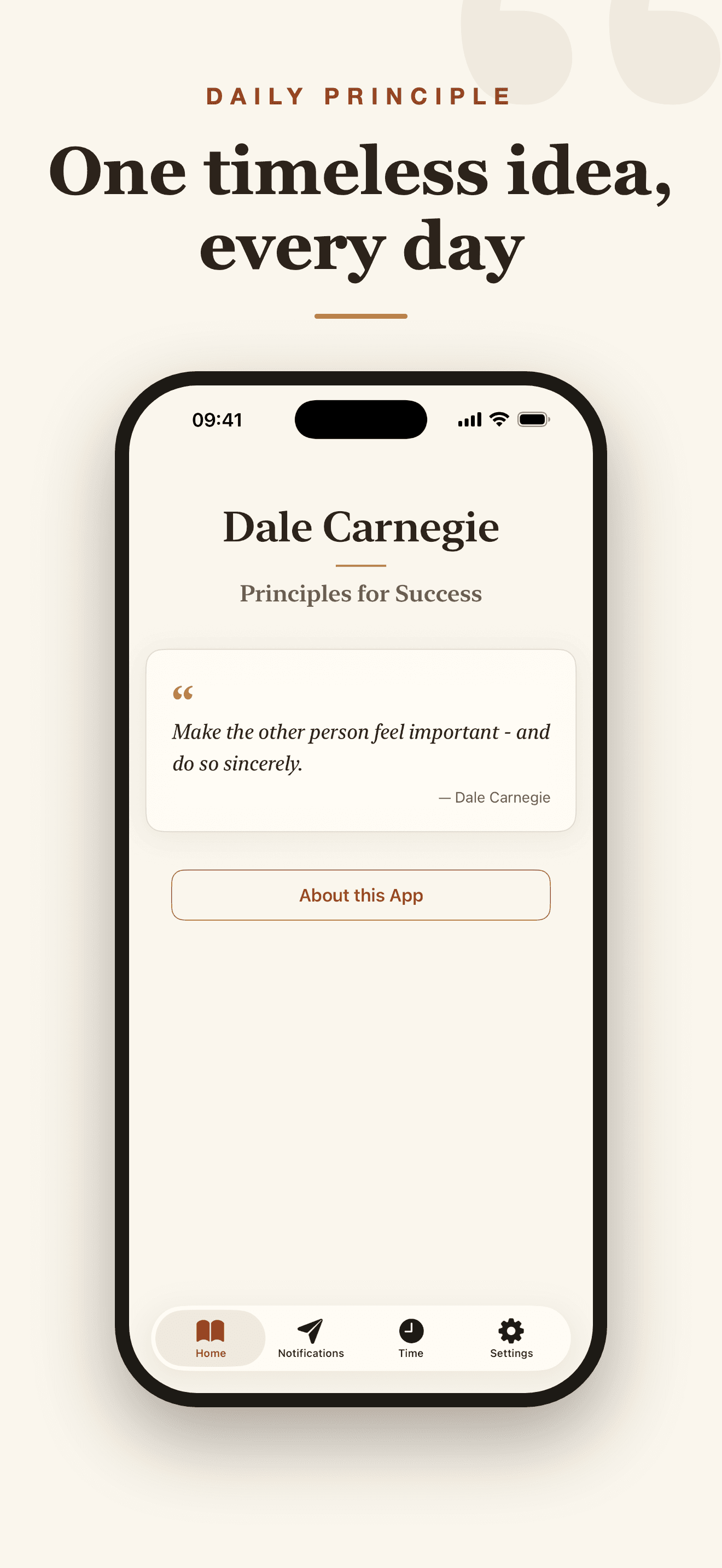 How to Win Friends app showing a daily Dale Carnegie principle